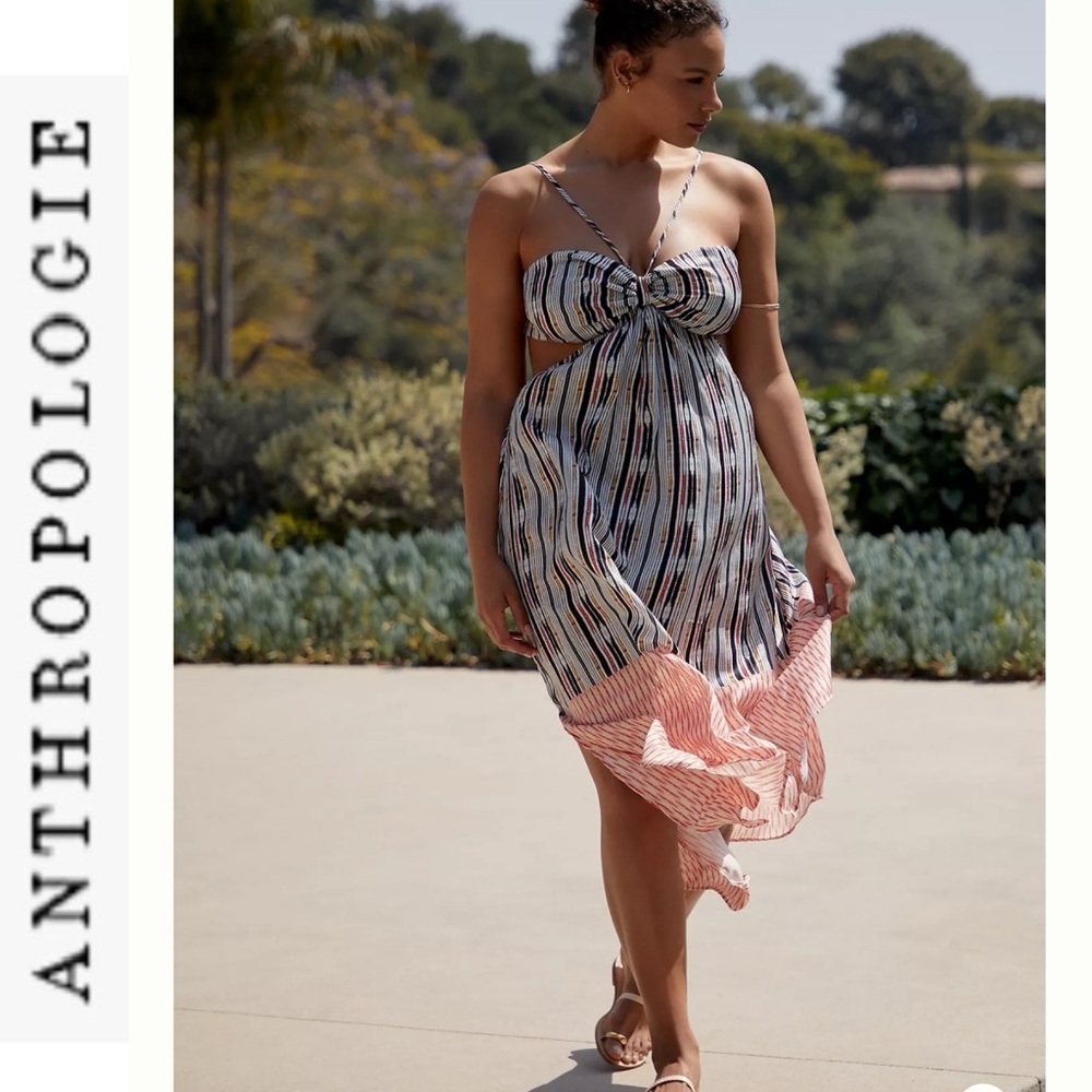 NWT Anthropologie Bare Cut-Out Printed Maxi Dress xs - Picture 3 of 13
